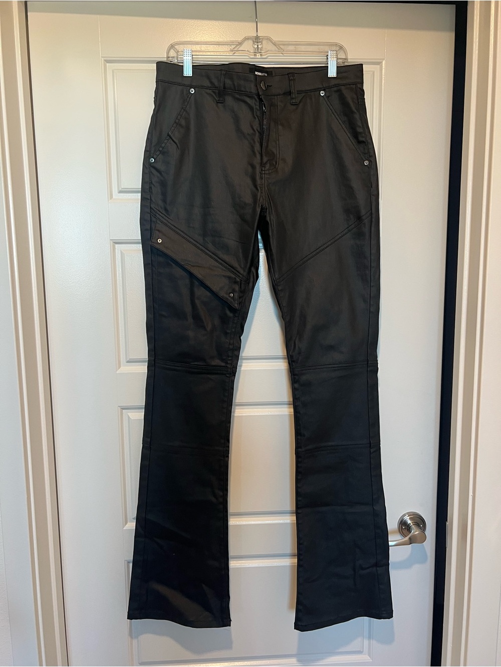 Fashion Nova Men Black Utility wax waxed leather like Flared Pants